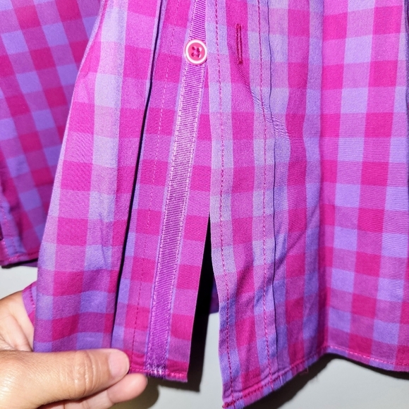 BUGATCHI Shaped Fit Purple And Pink Checkered Long Sleeve Button Shirt Size L - Picture 6 of 11